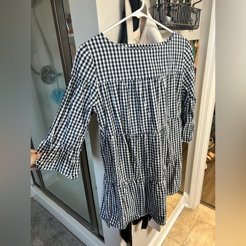 Black and White Gingham Tiered Dress